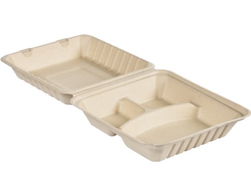 Biopak Box Hinged Bagasse braun 350/120/120ml, 50 Stk. Mit Deckel