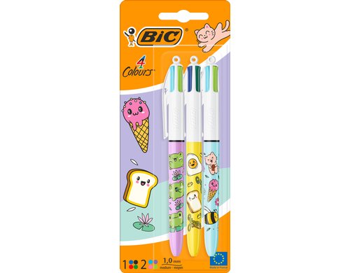BIC 4 Colours Kawaii Blister mit 3 Stück