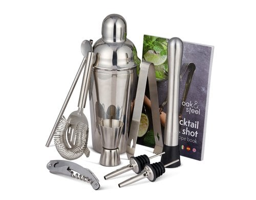 Oak&Steel Cocktail Set Edelstahl, 10-teilig Shaker, Jigger,Muddler,Löffel,Zange, etc.