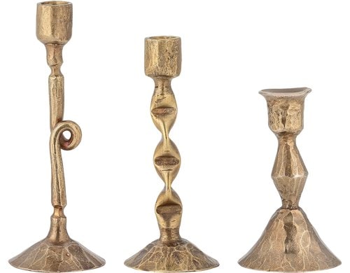Bloomingville Kerzenständer Efsa, 3er Set Metall, 8x5/11x4.5/13x5 cm (HxD), Messing