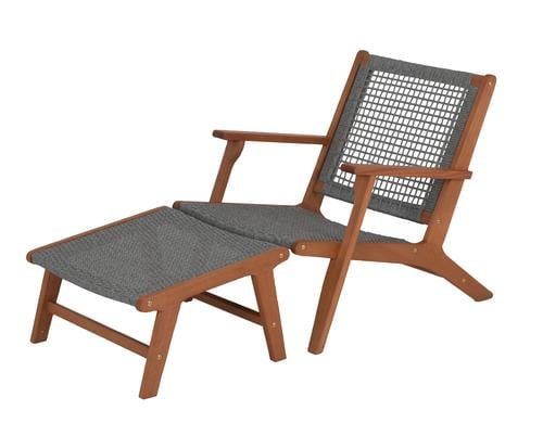 Sessel mit Hocker hochwertigem, geöltem Akazienholz, FSC®