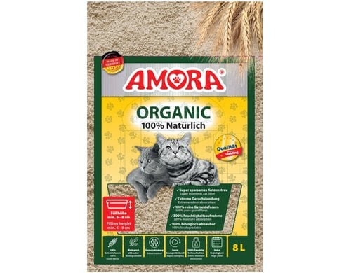 Amora Katzenstreu klumpend 8 Liter Organic 100% natürlich Weizenfasern