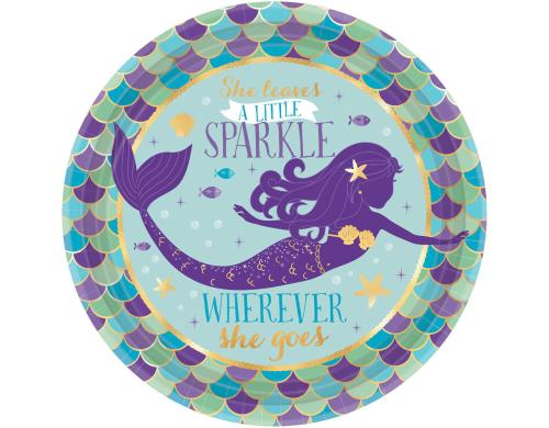 Amscan Pappteller Meerjungfrau 23cm metallisch, Inhalt 8 Stück