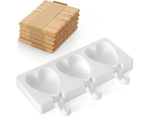Silikomart Eisform mini Herz 3 Mulden samt Holzstäbchen und Rezept