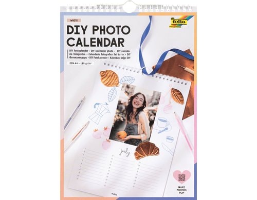 Folia Dauerkalender A4 weiss Grösse 21x29.7cm, weiss, Druck schwarz