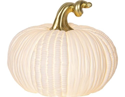 Star Trading Keramik Dekoration Kürbis 17cm LED Warmweiss, Timer, exkl. 2x AAA Batterie