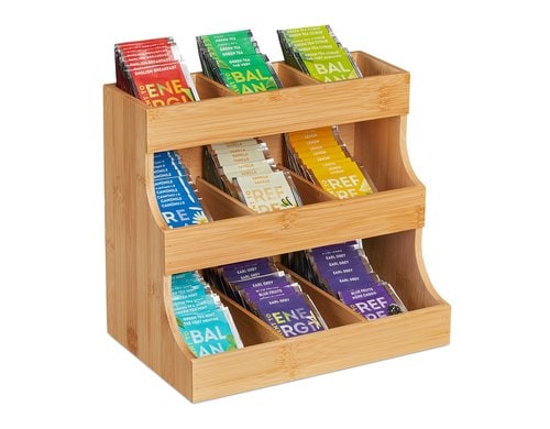 relaxdays Teebeutel-Box Bambus, China, 9 Fächer