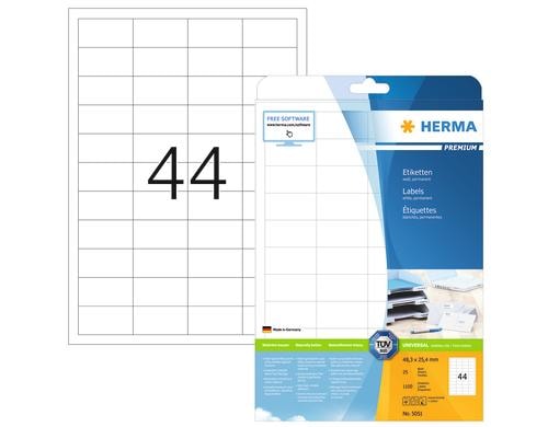 Herma Universaletiketten Premium 48,3 x 25,4 mm, 25 Blatt, 1100 Stk