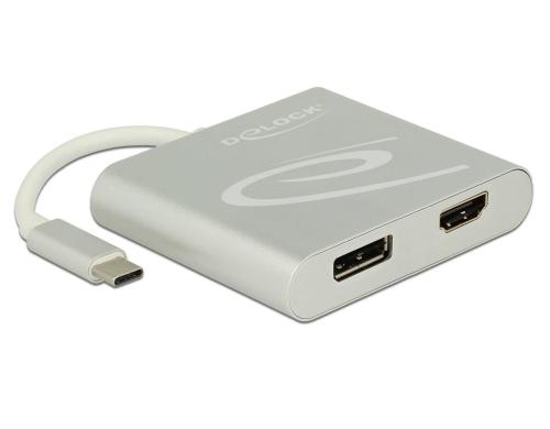 Monitor Splitter USB Typ-C  zu HDMI & DP 4K bis 30Hz, Silber, DP Alternate Mode