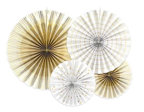 Partydeco Rosetten weiss/gold, 23, 32, 40 cm, 4 Stück