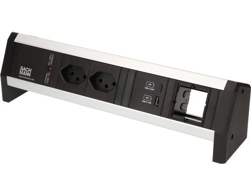 Bachmann Steckdosenleiste DESK 1, 2xT13, 1xUSB A/C, 1xCustom-Abdeckung leer, 90°