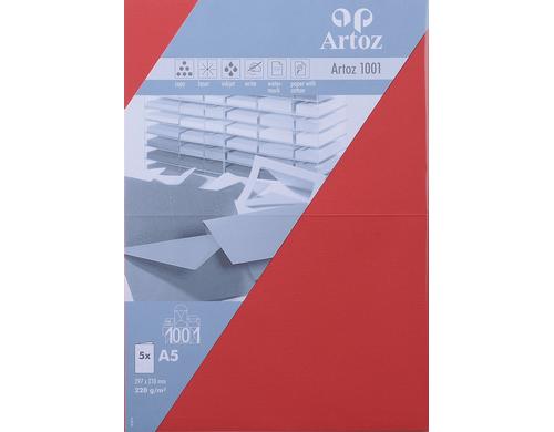 Artoz Blankokarte 1001 A5 220gm2 Rot, 5 Blatt
