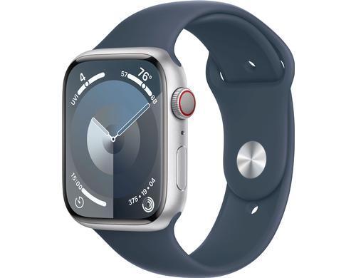 Apple Watch S9 GPS & Cell 45 Sil Alu M mit Storm Blue Sport Band - M/L