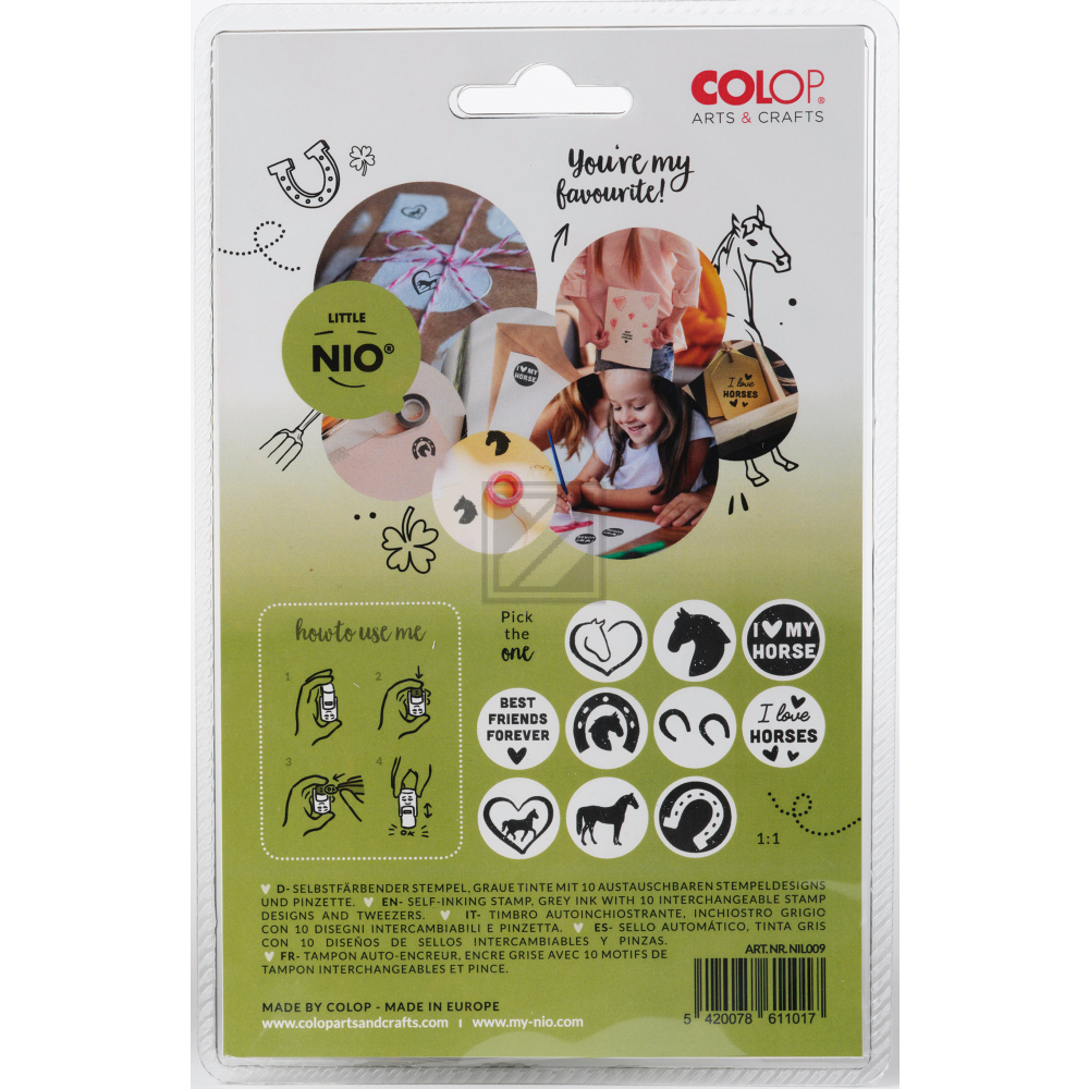 COLOP Little NIO® Pferde 10 versch. Stempelplatte + Stempelkissen