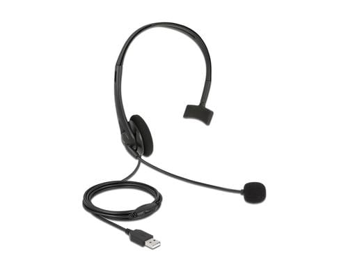 Delock USB Mono Headset für PC + Notebook Lautstärkeregler, ultraleicht, 2.4m Kabel
