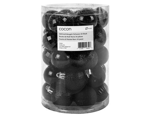 COCON Weihnachtskugeln schwarz, 34 Stk. Kunststoff, D: 4cm