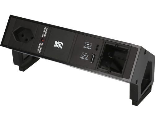 Bachmann Steckdosenleiste DESK 2, 1xT13 1xUSB,1xCustom-Abdeckung leer, 90°, schwarz