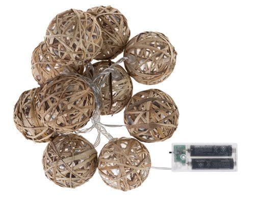 COCON Stroh-Rattan-Kugel Lichterkette outdoor, mit Timer