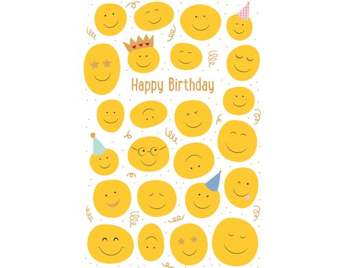 ABC Geburtstagskarte, Happy Smileys Format B6, 115 x 173 mm, mit Couvert