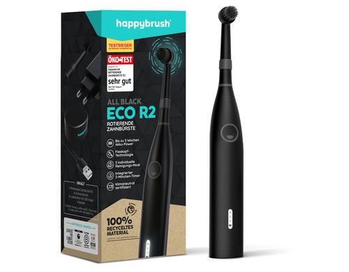 happybrush Elektrische Zahnbürste ECO R2 Starterkit, Rundkopf, Allblack