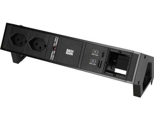 Bachmann Steckdosenleiste DESK 2, 2xT13 1xUSB A/C 1xCustom-leer, 90°, schwarz