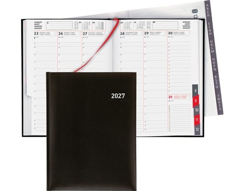 Biella Geschäftsagenda 2027 Orario schwarz 17.8 x 23.5 cm, 144 Seiten,  1 Wo auf 2 S.