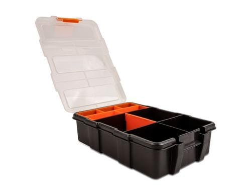 Delock Sortimentsbox mit 11 Fächern Orange/Schwarz, 220 x 155 x 60 mm