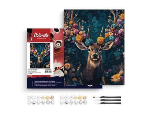 Colorelle MNZ Hirsch Blumengeweih gesp. Leinwand, Pinsel, Acrylfarben, ab 14J