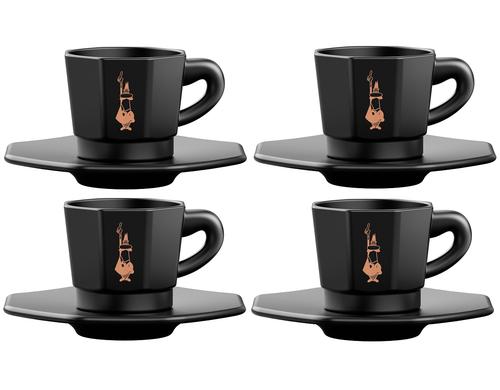 Bialetti Espressotasse 4er Set Schwarz mit Unterteller, 60ml