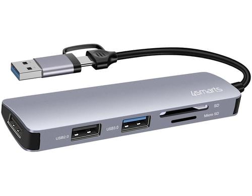 4Smarts 5in1 Universal Multiport USB Hub 2x USB-A 2.0 und 1x USB-A 3.0, spacegrau