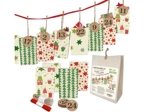 B+C Adventskalender Set Nordic 24 Tüten, Kraftpapier  9 x 14.5 x 6 cm