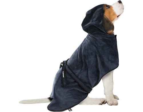 FLUFFINO Hundebademantel S beige/blau 54x56cm Hunde Handtuch für kleine hunde