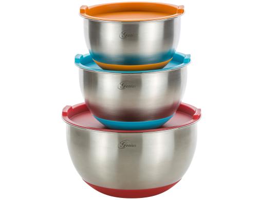 Genius Rührschüssel Set Edelstahl, 16cm(1L)/18cm(2L)/22cm(3L)