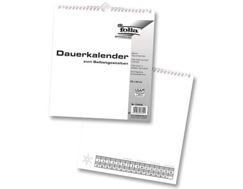 Folia Dauerkalender weiss Grösse 23x24cm, Papier weiss, Druck schw.