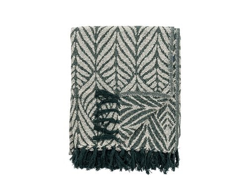 Bloomingville Wohndecke Ugento, 160x130 cm (LxB), Recycelte Baumwolle, Grün-Weiss