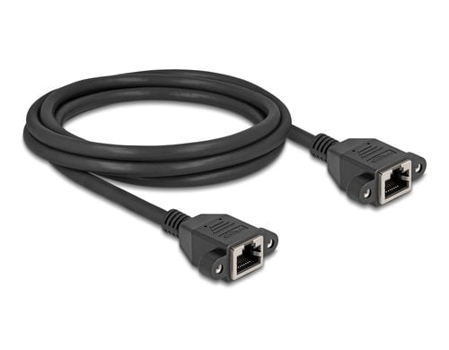 Delock Netzwerkverlängerung, 2m, BU-BU Cat.6A, S/FTP, Schwarz Buchse verschraubbar