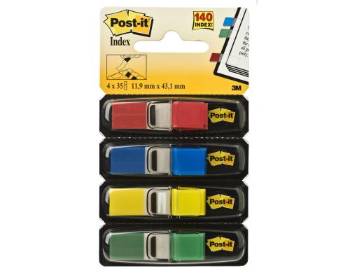 3M Post-it Index schmal, 4x35 Tabs blau, gelb, grün, rot