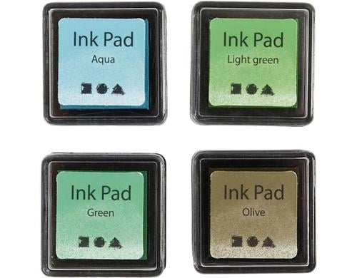 Creativ Company Stempelkissen Ink Pad 4 Stück, 3.5 x 3.5 cm, auch für Textilien
