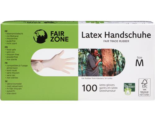 Fair Zone Einweg Latex Handschuhe M weiss 100 Stück,FSC fair gehandelter Kautschuk