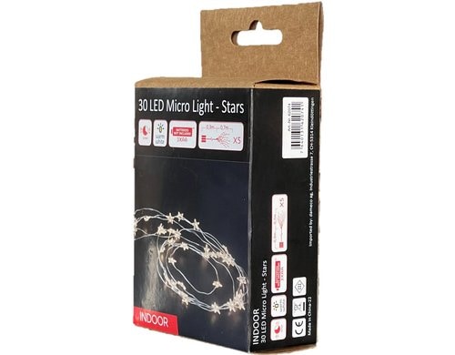 Dameco LED Micro Lichterkette Sternen 70cm 30 LED ww, inkl. Timer 6/18h, exkl. 3xAA