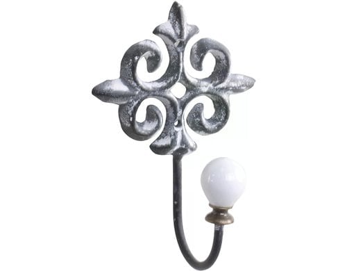 Chic Antique Haken mit Dekor, Antique Grau 13x8.5x6 cm (HxLxB), Eisen