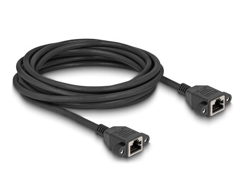Delock Netzwerkverlängerung, 5m, BU-BU Cat.6A, S/FTP, Schwarz Buchse verschraubbar