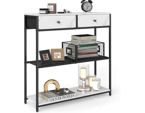 Vasagle Konsolentisch Schwarz-Marmor 76x24x79.9 cm (LxBxH), Spanplatte, Stahl