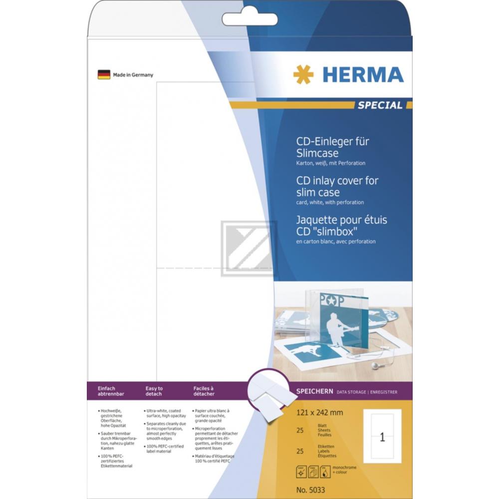 Herma CD-Einleger Slimcase 5033 weiss 25 Etiketten, 25 Blatt
