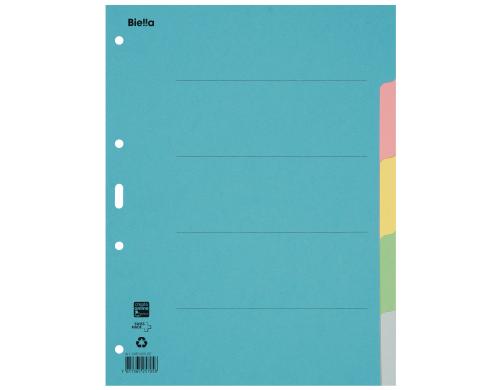 Biella Register Karton A4 5teilig, 4Loch blau,rosa,gelb,grün,grau, 1 Stück