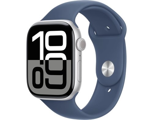 Apple Watch S10 GPS 46 Silver Alu S mit Denim Sport Band - S/M