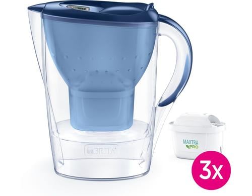 Brita Tischwasserfilter Marella blau + Kar inkl. 3 Kartuschen, 2.4 Liter