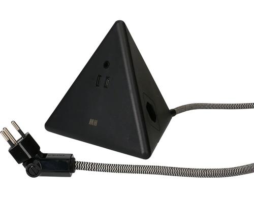 Max Hauri Pyramide Soft-Touch Oberfläche 2x T13, USB-A+C , 2.5m Zul., schwarz