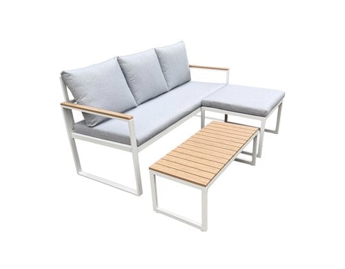 COCON Lounge Set Stahl und Nonwood 3-teilig Sofa 160x65x88cm, Stuhl 60x60x40cm