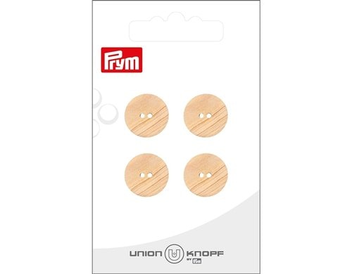Bu Prym  Knopf Holzknopf 2-Loch 15 mm, Karte 4 Stück, beige